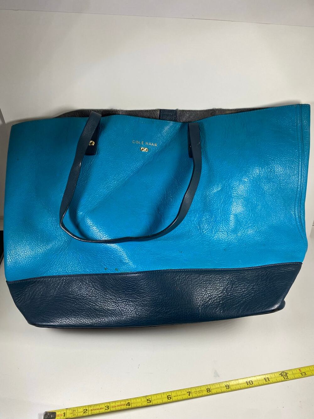 Cole Haan Blue Leather Tote Bag Womens Handbag Shoulder Purse